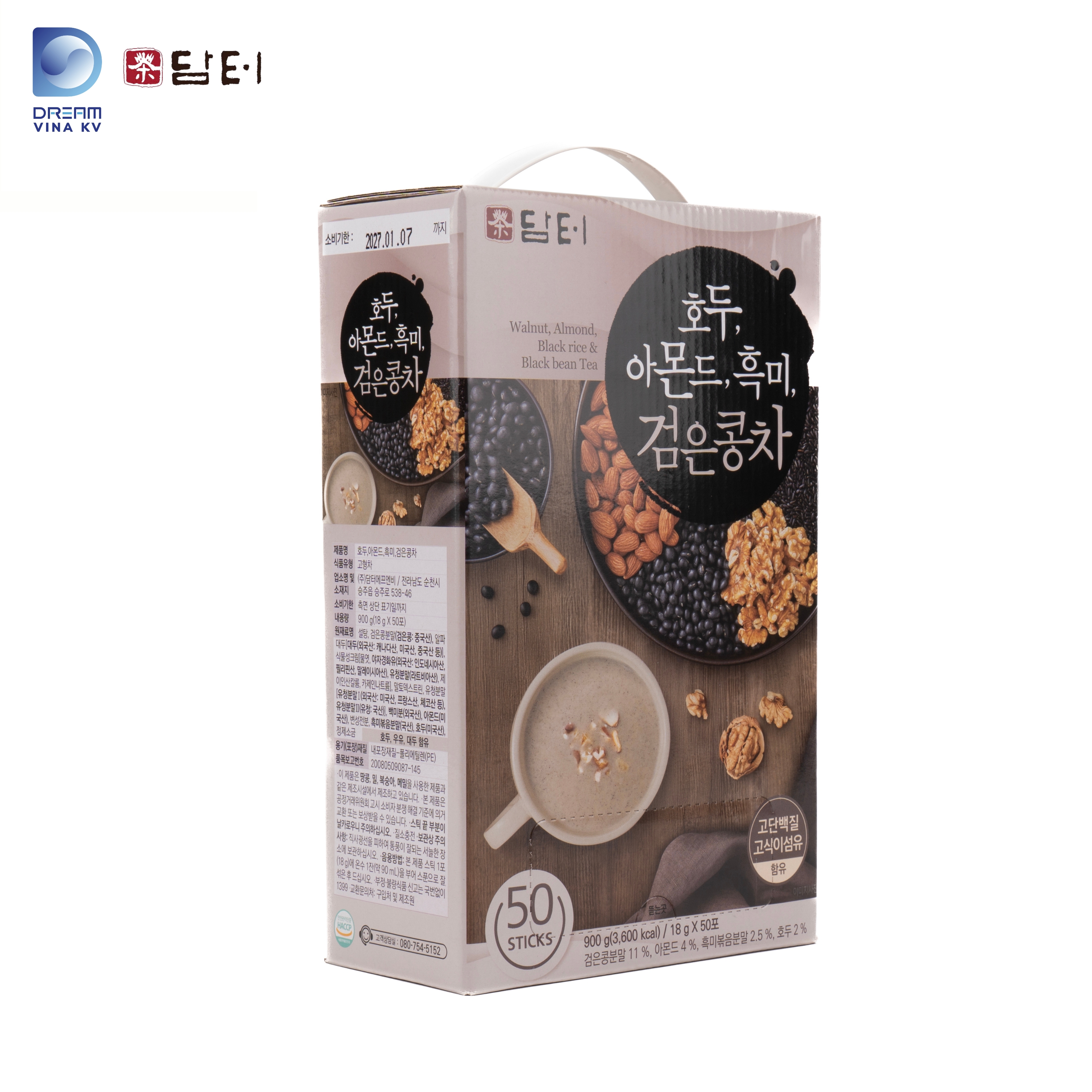 Ngũ cốc đậu đen, hạnh nhân, hạt óc chó Damtuh - Hộp 50 gói - Hình ảnh 3